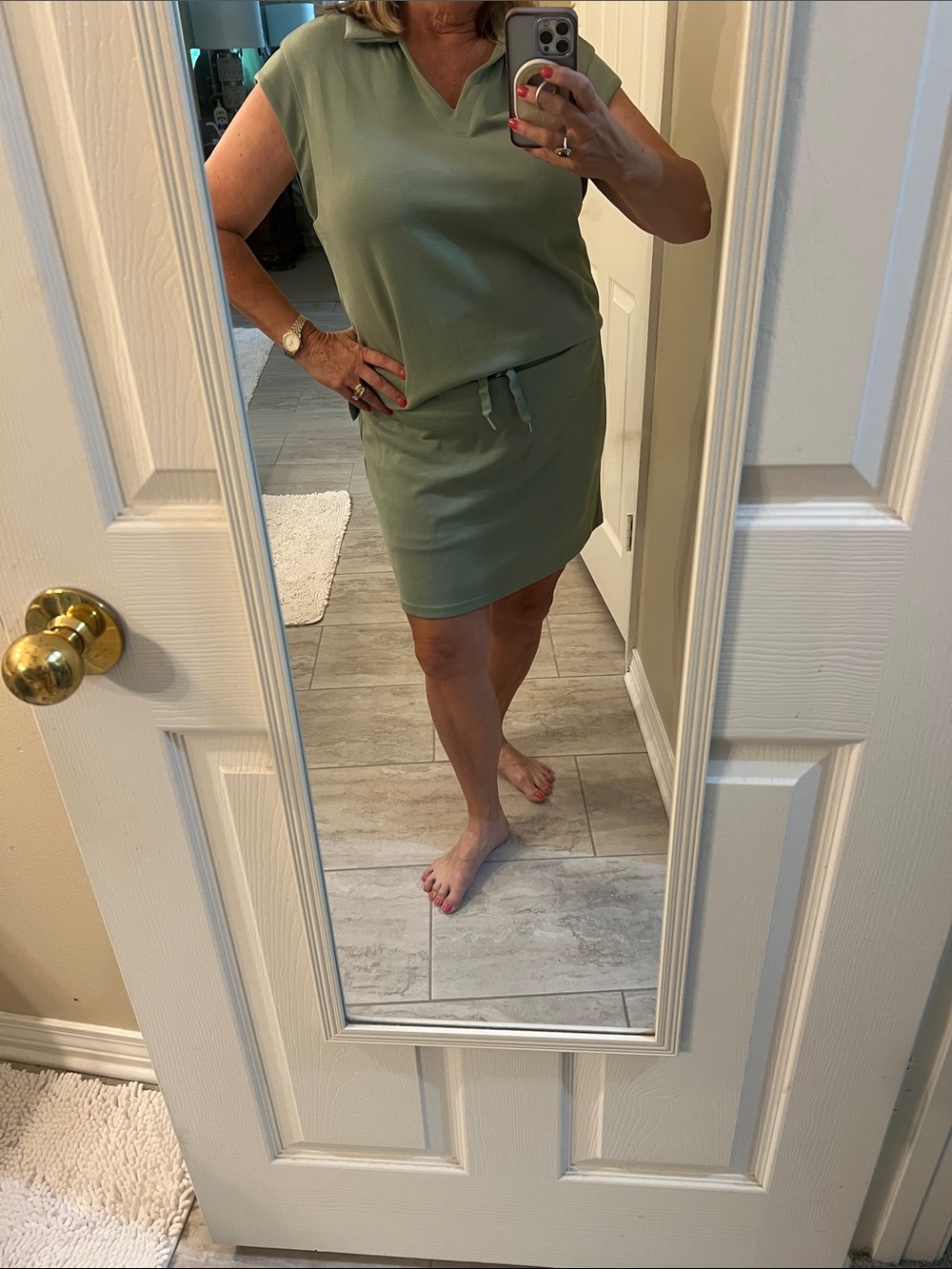 Women's Olive Green Skirt Set – Casual Drawstring Tee & Skirt